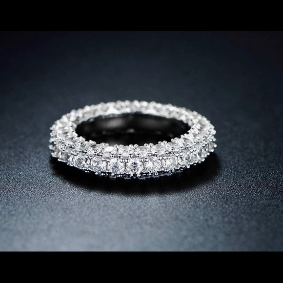 Womens 3 Row Eternity Ring Wedding Band | Barzel 18k White Gold Plated Sz 5-9 - Picture 2 of 3